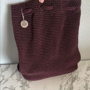 The Sak Burgundy Backpack with Textured Knit Design